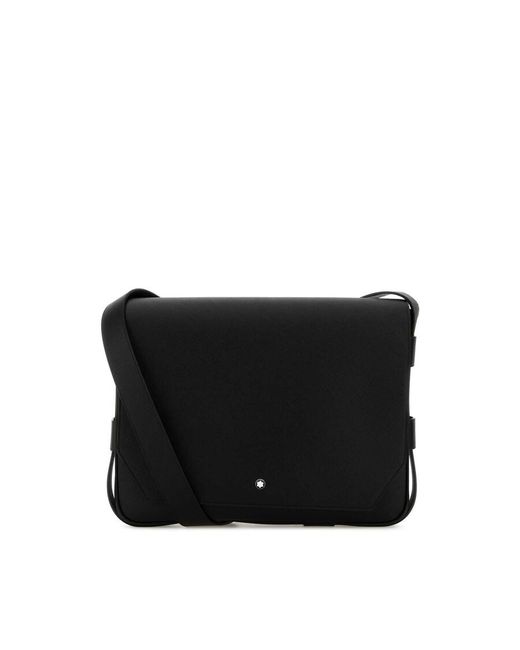 Montblanc Black Leather Messenger Crossbody Bag for men