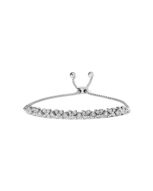Haus of Brilliance Metallic 925 Sterling 1/4 Cttw Diamond Marquise Shaped Link 4"-10" Adjustable Bolo Bracelet