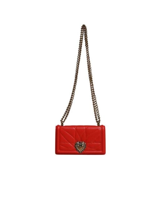 Dolce & Gabbana Red Quilted Devotion Crossbody Chain Phone Cover Bag Lamb Leather