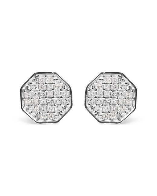 Haus of Brilliance Metallic 10K 7/8 Cttw Princess Diamond Composite Octagon Shaped Stud Earrings (I-J Color, I1-I2 Clarity)