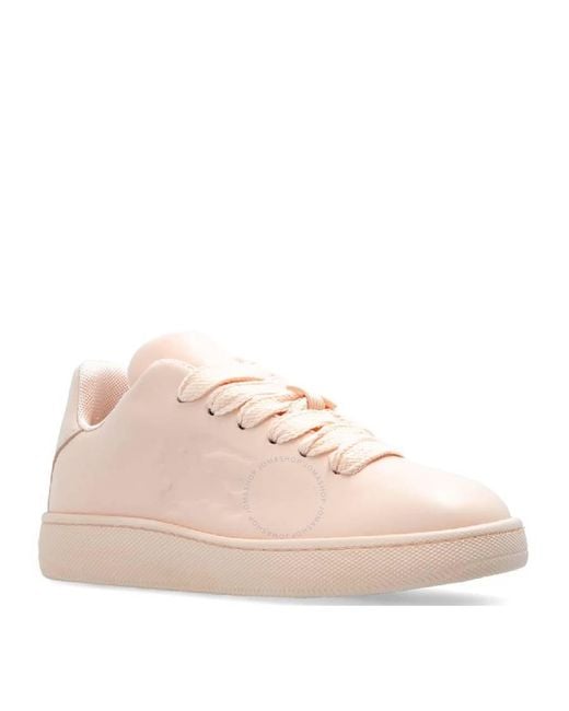 Burberry Pink Leather Box Sneakers With Equestrian Knight Motif, Brand Size 35 Us