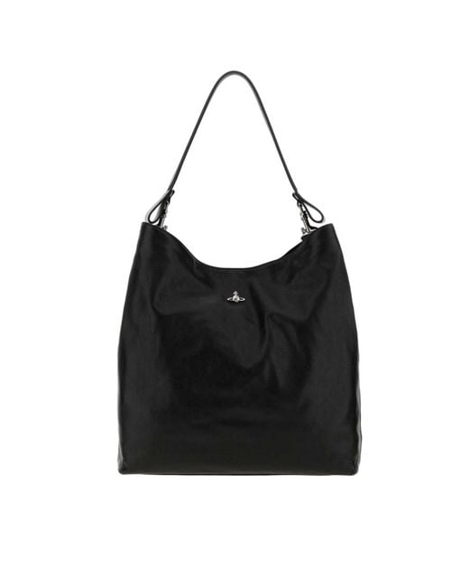 Vivienne Westwood Black Leather Large Lottie Shopping Bag Borse A Mano