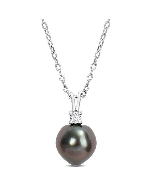Amour Metallic 8-9Mm Tahitian Cultured Pearl And 1/10 Ct Tgw Topaz Pendant With Chain