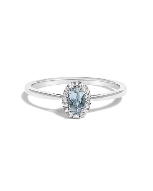 Haus of Brilliance White 10K 5X3Mm Oval Aquamarine And Diamond Accent Halo Ring (I-J Color, I1-I2 Clarity)