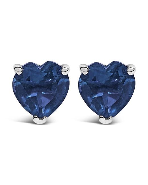 Haus of Brilliance Blue 14K 5Mm Heart Cut Sapphire Solitaire Stud Earrings