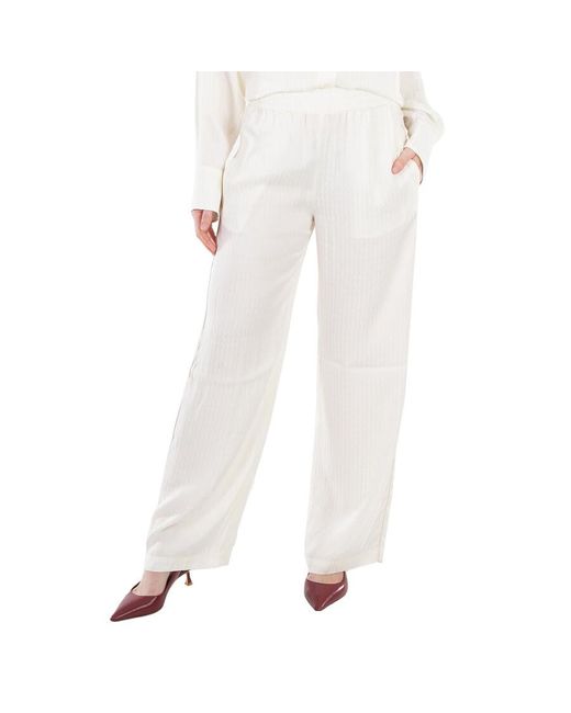 Victoria Beckham White Monogram-Jacquard Wide-Leg Trousers