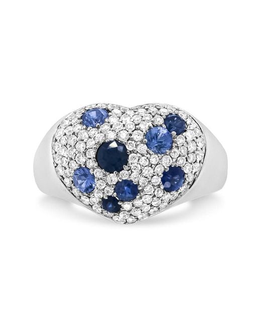 Haus of Brilliance Blue 18K Sapphire And 5/8 Cttw Diamond Cluster Heart Shaped Ring (F-G Color, Vs1-Vs2 Clarity)