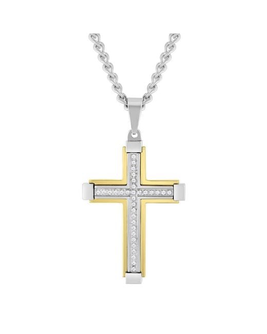Robert Alton Metallic 1/6Ctw Diamond Stainless Steel Finish Cross Pendant for men