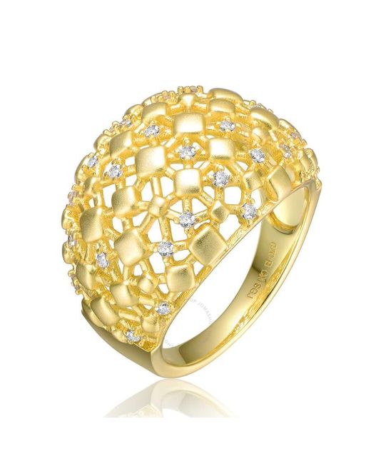 Rachel Glauber Metallic 14k Yellow Gold Plated With Cubic Zirconia Dome-shaped Textured nugget Ring