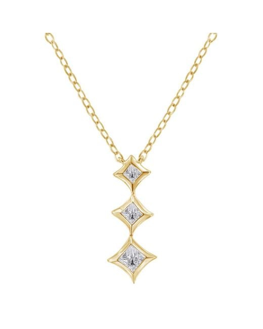 Haus of Brilliance Metallic 10K 1/5 Cttw Princess Cut Diamond 3 Stone Drop 18" Pendant Necklace (H-I Color, Si2-I1 Clarity)