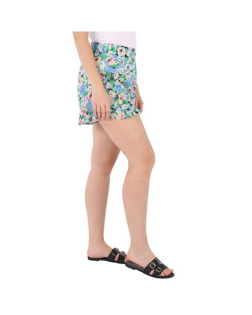Ganni Blue Ruffle-trim Floral Shorts