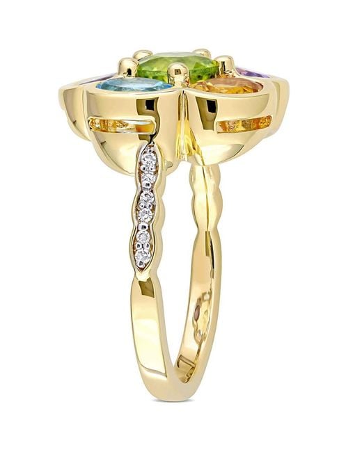 Amour Metallic 3 3/8 Ct Tgw Rhodolite Citrine Swiss- Topaz Amethyst Iolite Peridot And Diamond Accent Floral Ring