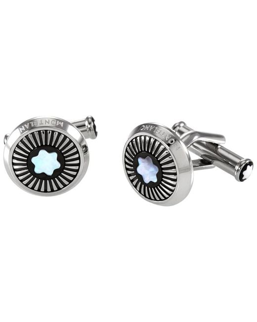 Montblanc Metallic Iconic Round Star Cufflinks Mother Of Pearl Rays for men