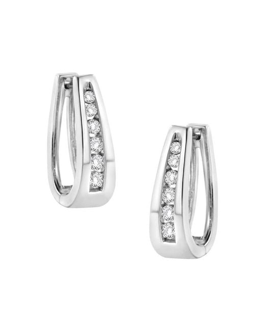 Haus of Brilliance Metallic 14k White Gold 1/4 Cttw Channel-set Brilliant Round-cut Diamond Hoop Earrings