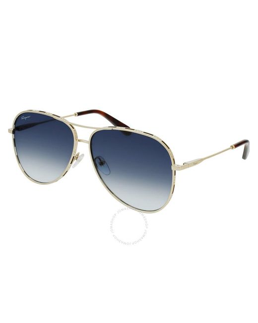 Ferragamo Blue Gradient Pilot Sunglasses Sf268s 792 62