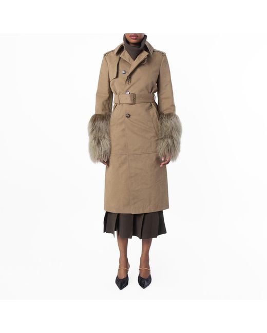 Burberry Natural Cotton Nylon Long Belted Trench Coat, Brand Size 8 Us