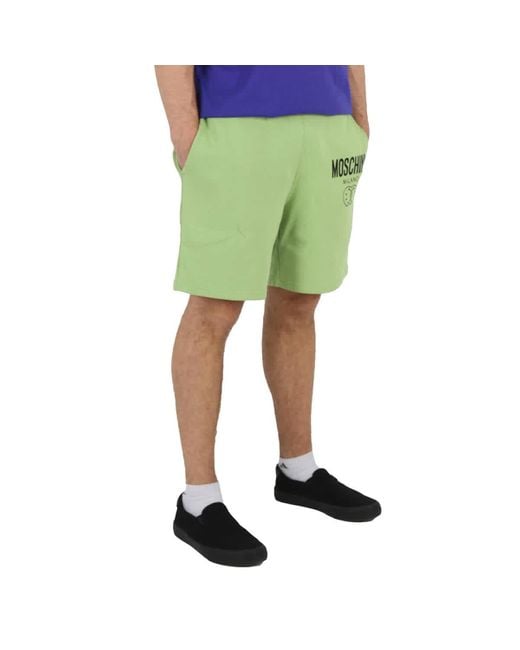 Moschino Green Logo-print Organic-cotton Shorts for men
