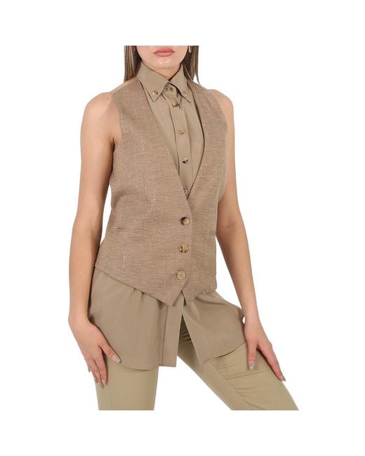 Burberry Natural Pecan Melange Shirt Detail Wool Blend Waistcoat, Brand Size 4 (Us