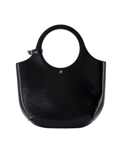 Courreges Black Leather Top Handle Bag