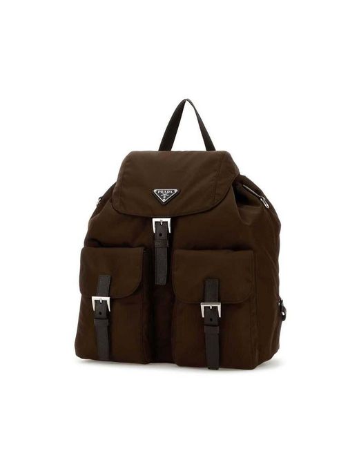 Prada Brown Canvas Backpack Bruciato Poliammide Riciclata-Vitello Borse A Mano