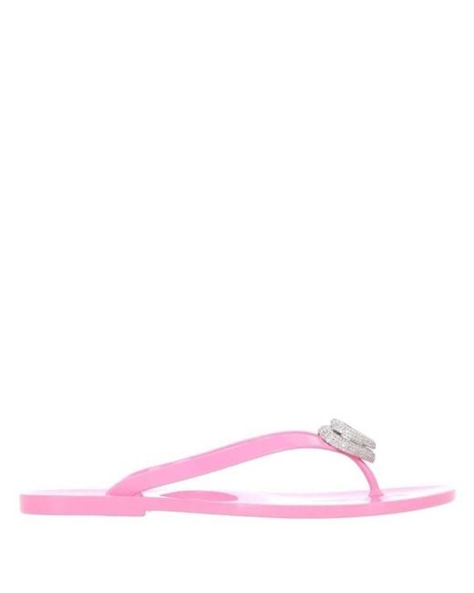 Mach & Mach Pink Double Heart Rubber Thong Flip Flops, Brand Size 36 Us
