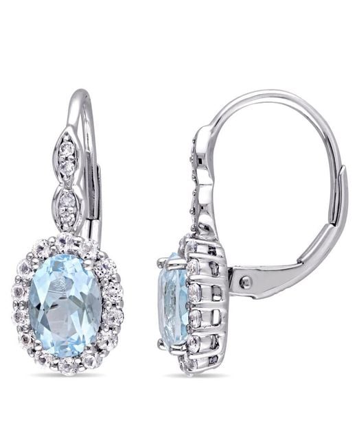 Amour Metallic Oval Shape Topaz, Topaz And Diamond Accent Vintage Leverback Earrings