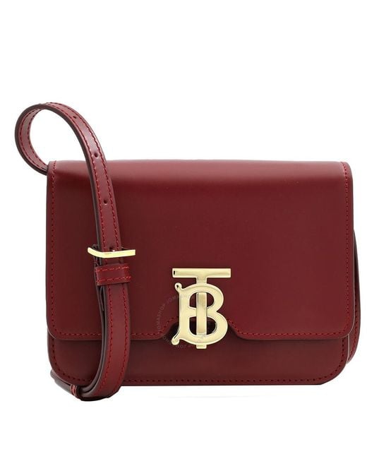 Burberry Red Dark Carmine Mini Tb Leather Crossbody