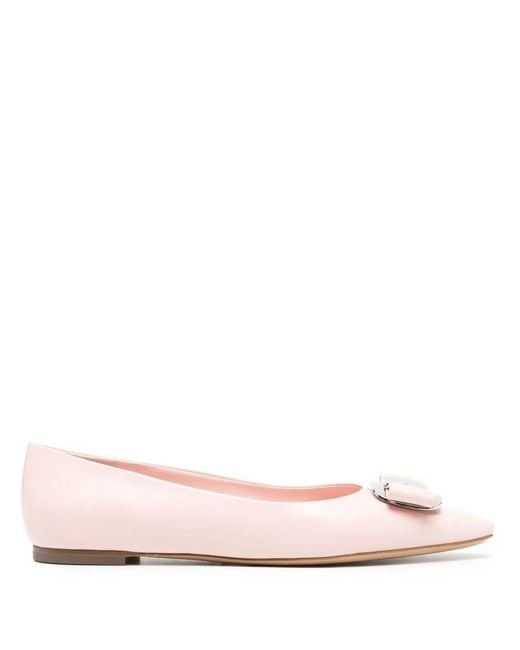 Ferragamo Pink New Vara Plate Zea Ballet Flats