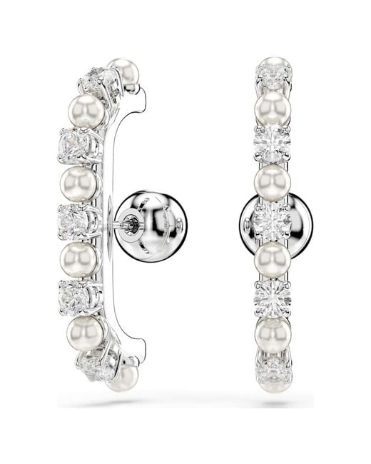 Swarovski Metallic Matrix Crystal Pearl Cuff Earrings Set