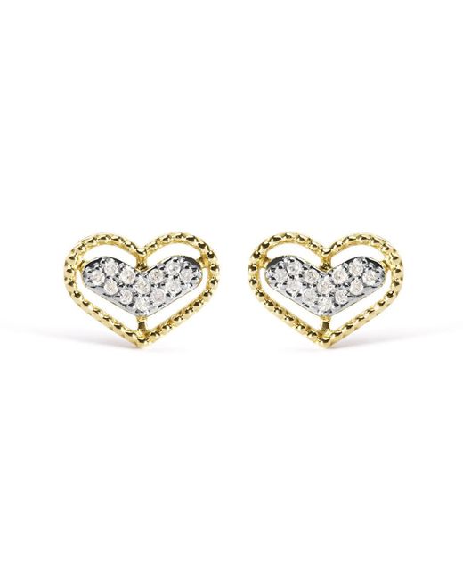 Haus of Brilliance Metallic 10K 1/10 Cttw Diamond Heart And Beaded Halo Stud Earrings (I-J Color, I1-I2 Clarity)