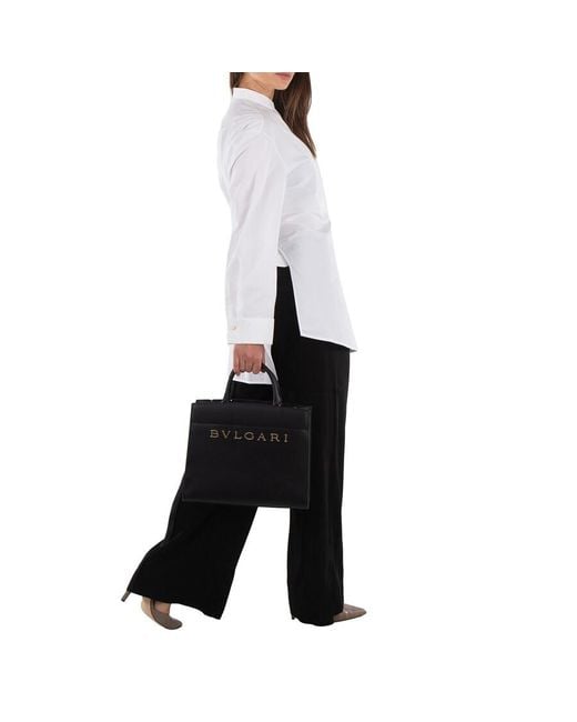 BVLGARI Leather Logo Tote 291652 in Black | Lyst