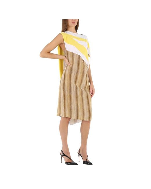 Burberry Yellow Bright Straw Graphic-Print Boat Neck Asymmetric Dress, Brand Size 4 (Us