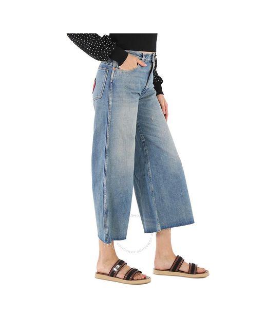 Gucci Blue Ladies Denim Pants With Patches, Waist