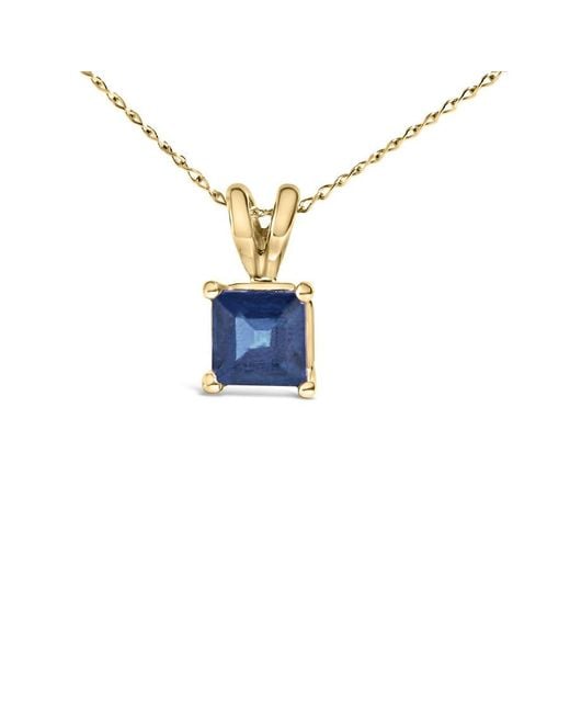Haus of Brilliance Metallic 14K 5X5 Mm Square Shaped Sapphire Solitaire Pendant Necklace