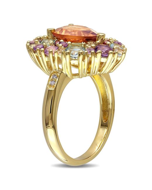 Amour Yellow 4 4/5 Ct Tgw Multi Gemstone And Diamond Pear-Shape Cocktail Ring