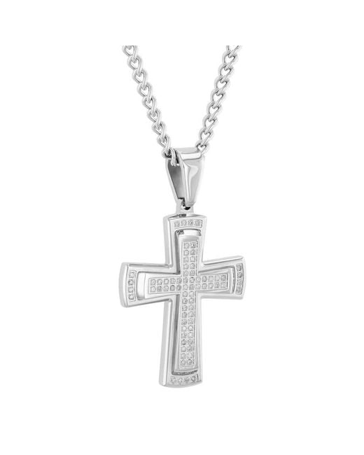 Robert Alton Metallic 3/8Ctw Diamond Stainless Steel Stacked Cross Pendant for men