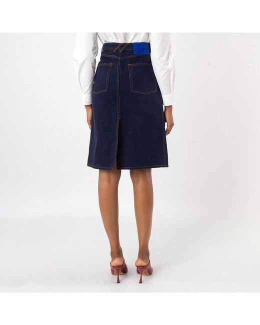 Burberry Blue Japanese Denim Midi Skirt, Brand Size 2 (Us
