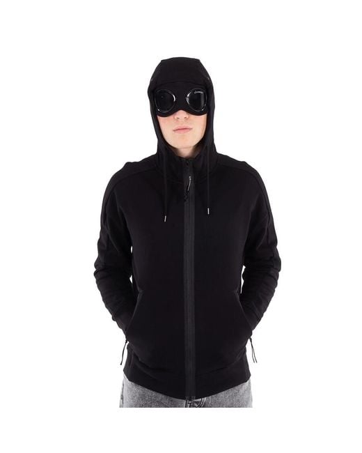 C P Company Black Diagonal Raised Cotton Goggle Hooded Sweatshirt for men