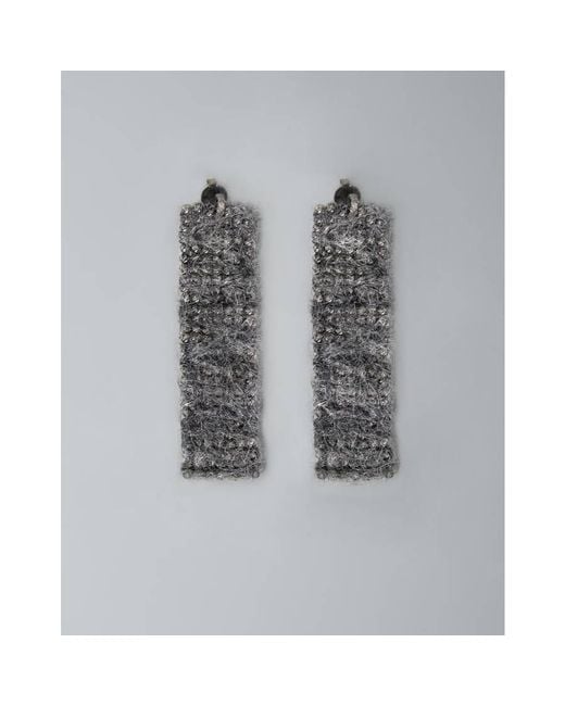 Brunello Cucinelli Gray Argento 925 Textured Drop Earrings, Size for men