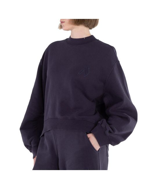 The Attico Blue Logo Embossed Crewneck Fleece Sweatshirt