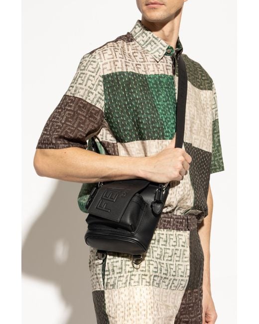 Fendi Black Leather Shoulder Bag for men
