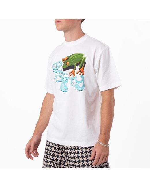 Burberry White Frog Crew Neck Cotton T-Shirt for men