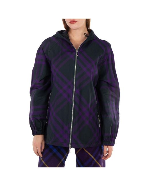 Burberry Blue Check-Pattern Hooded Jacket