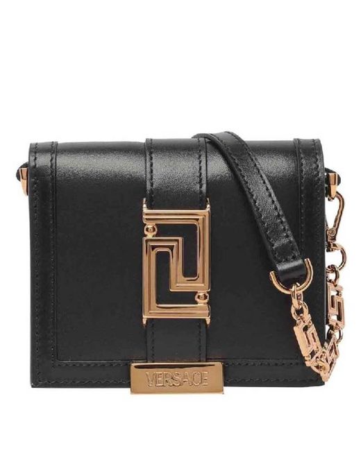 Versace Black Greca Mini Chain Wallet