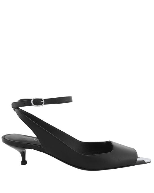 McQueen Black Leather Punk Ankle Strap Sandals, Brand Size 39 Us