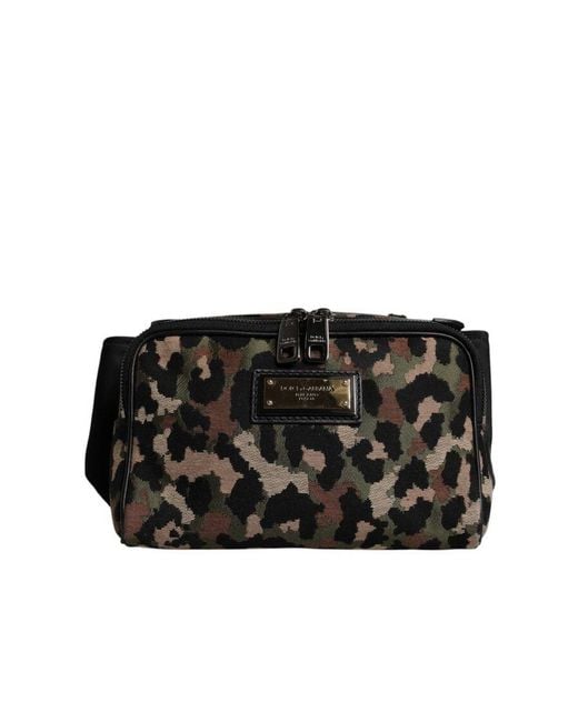 Dolce & Gabbana Black Leopard Dg Logo Belt Waist Fanny Pack Bag for men