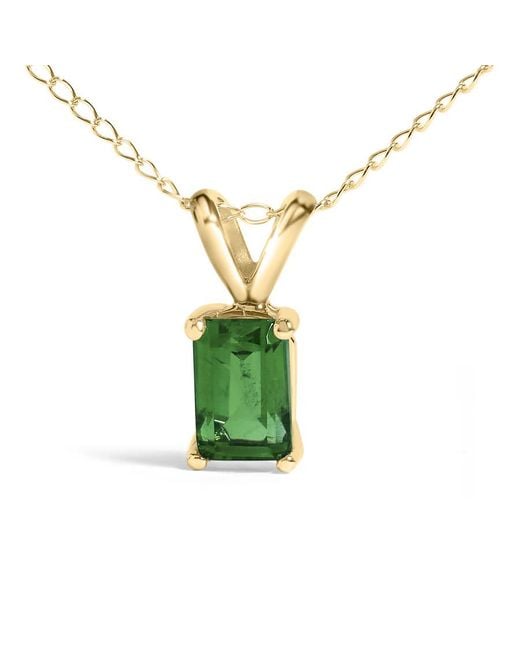 Haus of Brilliance Metallic 14K 6X4Mm Emerald Cut Emerald Solitaire Pendant Necklace
