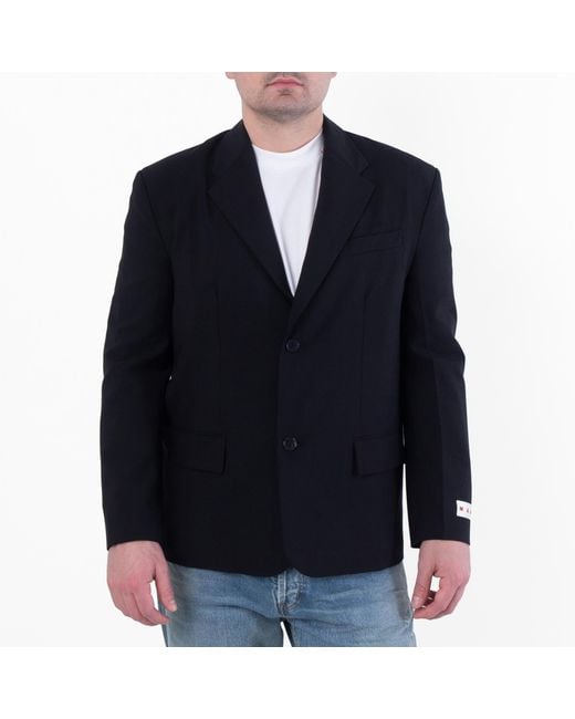 Marni Blue Logo Embroidered Single Breasted Blazer, Brand Size 48 Us for men