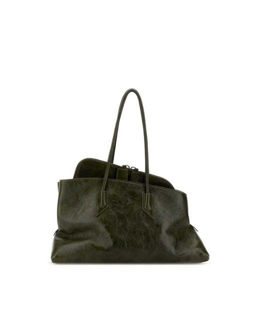 The Attico Green Leather Medium La Passeggiata Shoulder Bag Olivebrown Borse A Mano