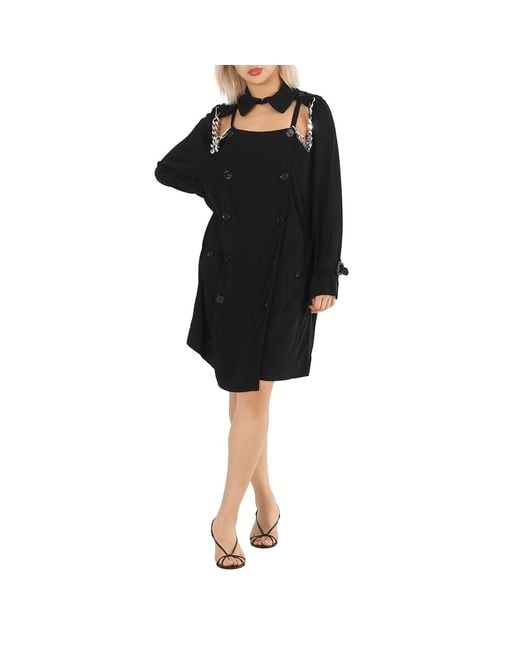 Burberry Black Deconstructed Crepe Trench Coat Dress, Brand Size 6 (Us